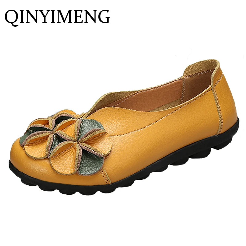 Летние Женские Кожаные Ботинки Женщина Сплит Мокасины С Цветами Мягкие Квартиры