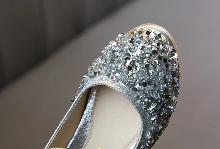 Sweet Girls Shoes Kids Leather For Big Girl Party Dancing Wedding Dress High-heeled Children's Rhinestone |