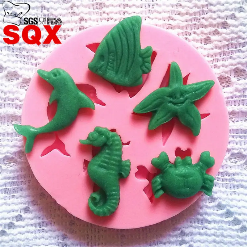 Силиконовая форма дельфина/гиппокампа/Морская звезда/краб/рыба помадная для