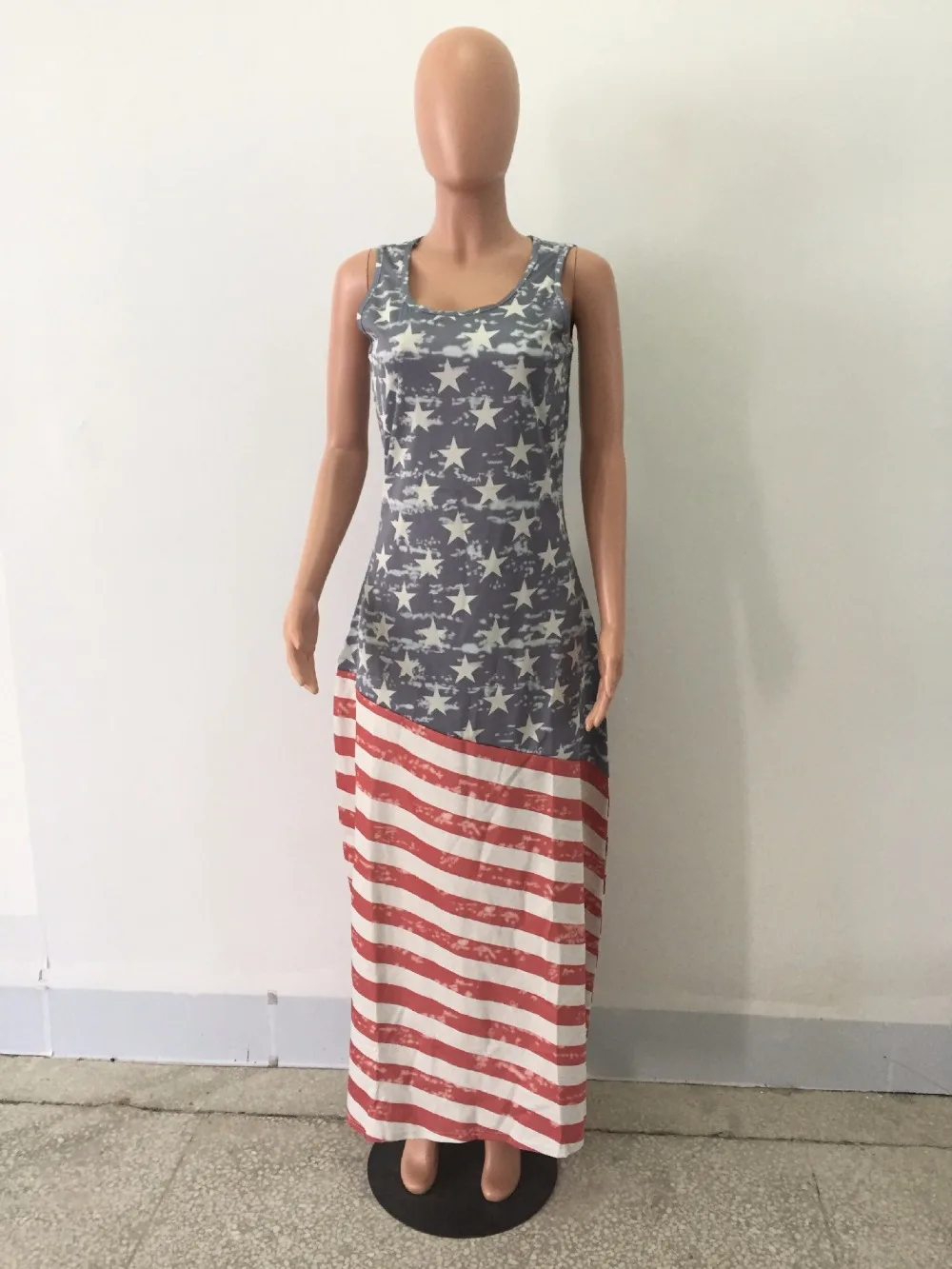 Американский флаг печати Для женщин летнее платье макси День Независимости