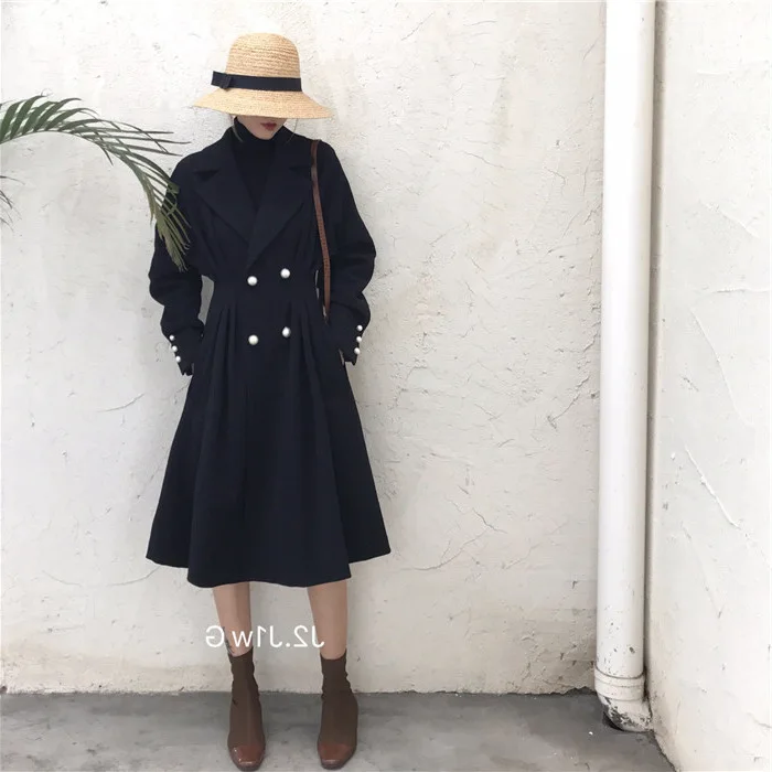 Женский Длинный Тренч свободного покроя размера плюс однотонный черный топ с