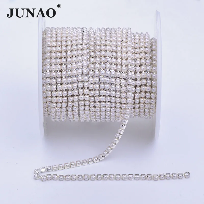 Стразы JUNAO SS6 2 мм SS12 3 SS16 4 для шитья с белым жемчугом лента цепочкой золотая