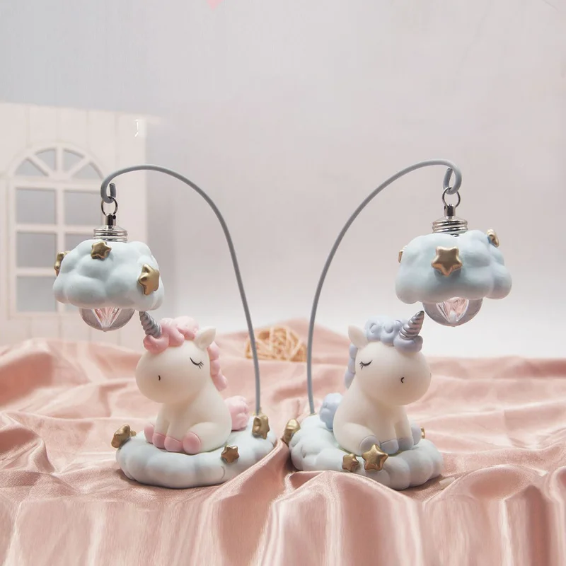 Hinnixy Moon Unicorn Ночная светло-розовая синяя Милая мультяшная смоляная настольная