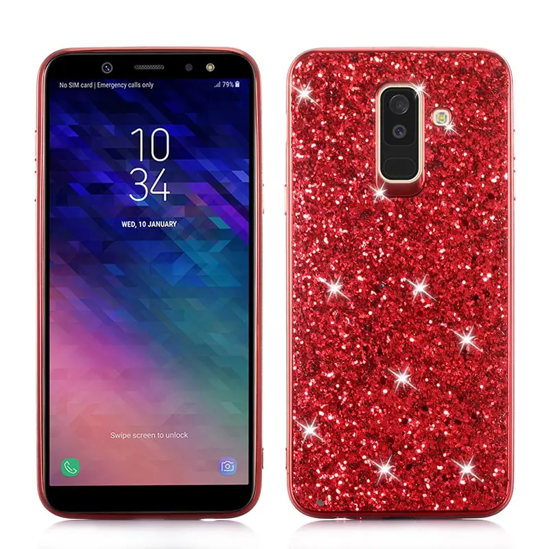 Showkoo Phone Case For Samsung Galaxy A6 Plus Glitter Bling Back Cover A6S 2018 TPU+PC Shell Fundas Shining |