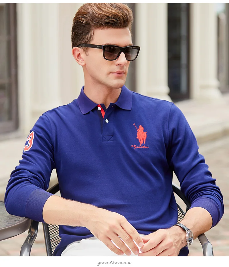 Верхняя одежда Qualite Solide couleur 3D Broderie Polo Chemise повседневные рубашки поло hommes de Polo A manches Longues 2019New поступление поло