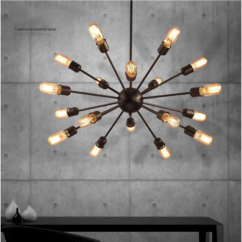 18 головок в промышленном стиле подвесной светильник с черными спутниками