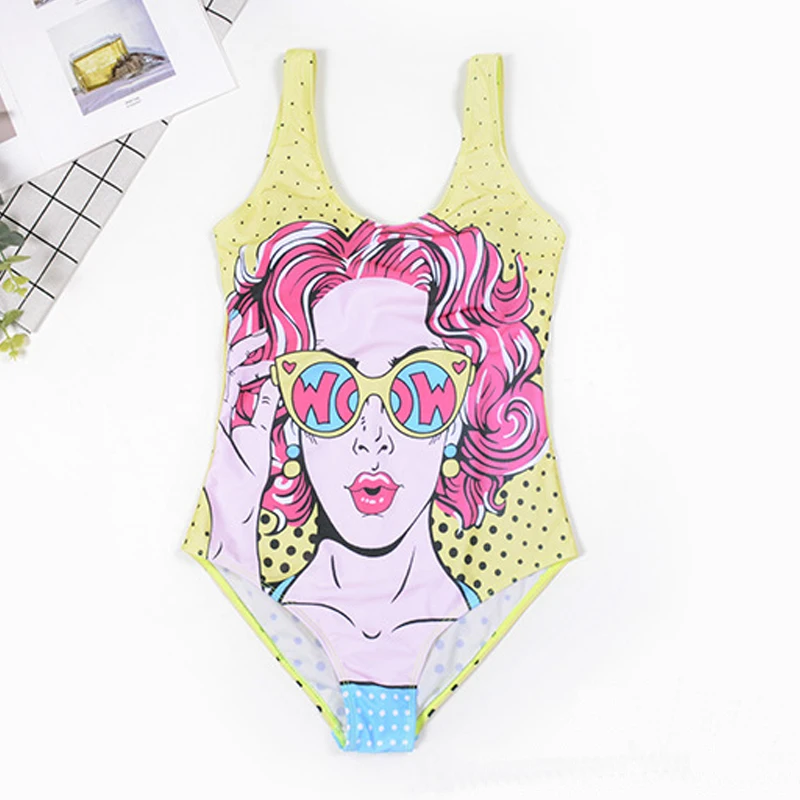 Цельный купальник купальники с мультяшным принтом женское бикини 2019 пуш ап