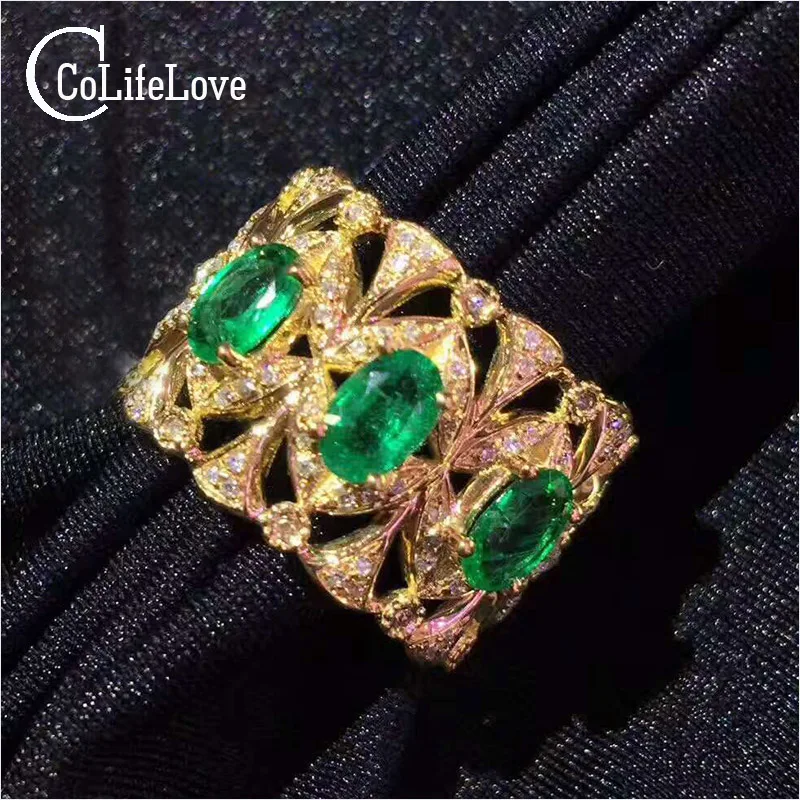 Винтажное кольцо из натурального изумруда класса SI Кения изумруд серебряное