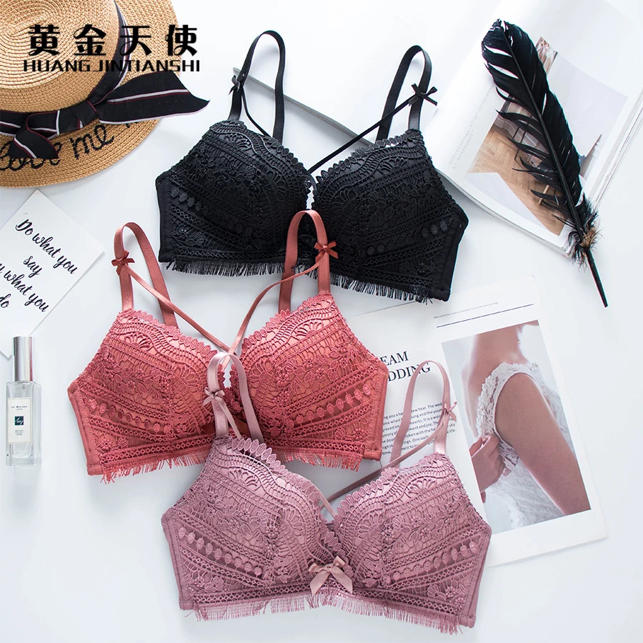 New Women's Comfort Push-Up Deep V Bra Set Solid Color Brassiere + Sexy Panties Brief Lace Lingerie Underwear | Женская одежда