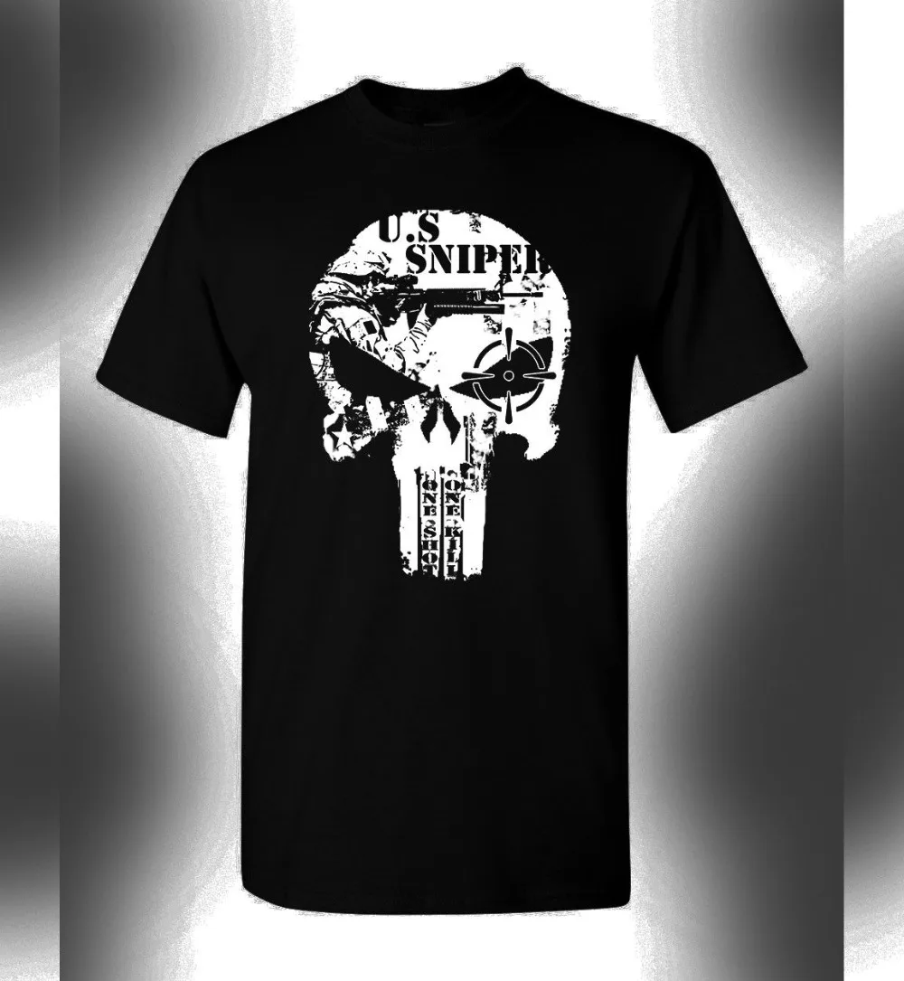

Us Sniper T-Shirt Skull Logo Special Forces One Shot One Kill Armed Forces 2019 Brand Clothing Men Print Fashion Design T Shirt