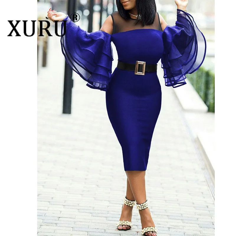XURU летнее женское сексуальное красивое платье XL XL-6XL новые Гофрированные Рукава