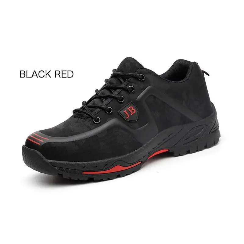 Black red Новая выставочная модная защитная обувь; мужские уличные ботинки со стальным носком, с защитой от проколов; легкая и дышащая повседневная Рабочая обувь - Цвет: Black red