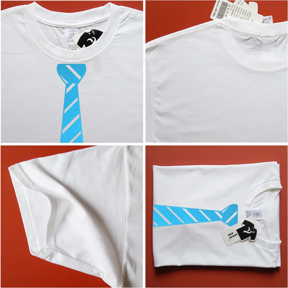YUANQISHUN Classic Oblique Striped Tie Design T shirts Funny Men's Fake Printed T-shirt Fashion Personality Men Tops Tee 3XL | Мужская