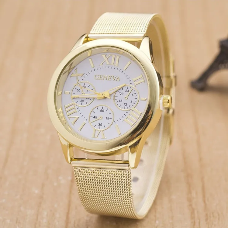 Часы наручные мужские/женские из нержавеющей стали под платье золотистые