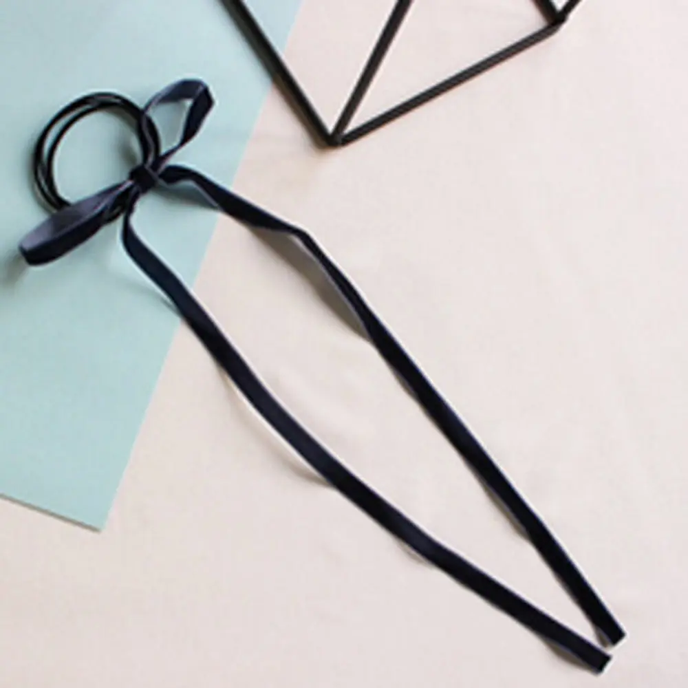 Navy Blue 1 шт./упак. простые бархатные бант из ленты на голову эластичная повязка для головы с нахлестом Головные уборы для девочек с длинной бахромой резинки для волос повязка на голову Для женщин аксессуары для волос - Color: Navy Blue