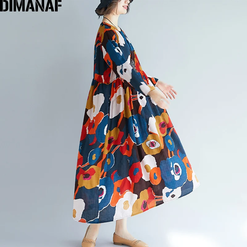 DIMANAF женское платье большого размера винтажное Vestidos элегантное с принтом платья