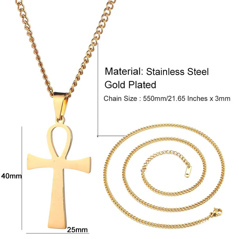Крест ожерелья из нержавеющей стали Ankh Neckalces для мужчин и женщин Золотой