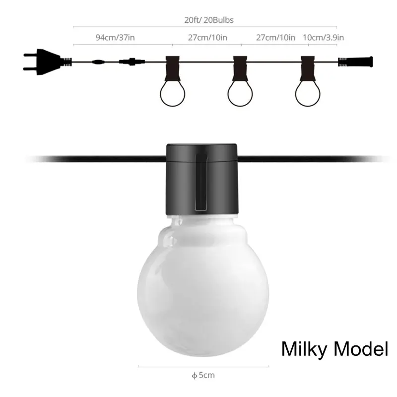 6M Milky Bulb String Сказочный садовый светильник, ЕС 220 В, водонепроницаемый светильник для газона, уличный светодиодный светильник, глобус, лампочки, Рождественская Праздничная гирлянда, свадебное украшение - Испускаемый цвет: 6M Milky Bulb String