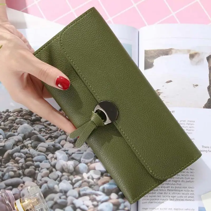 Deep green Женские кошельки карамельного цвета, брендовые кошельки из искусственной кожи, Женский кошелек с длинной застежкой, Женский кошелек, держатель для карт, клатч, кошелек - Цвет: Deep green