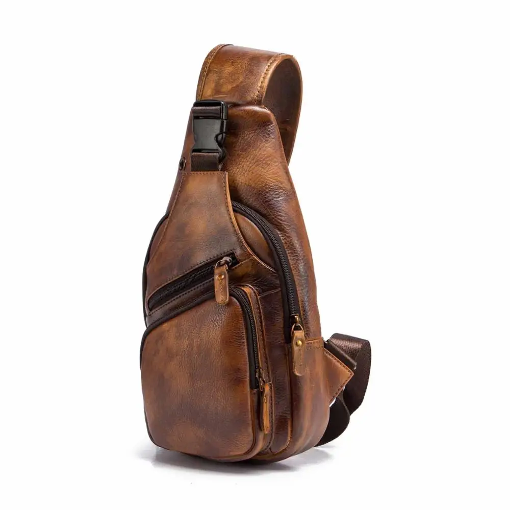 light brown Мужская оригинальная сумка Crazy horse из кожи, Повседневная модная сумка через плечо, дизайнерская сумка на одно плечо для путешествий, мужской рюкзак 8015lb - Цвет: light brown