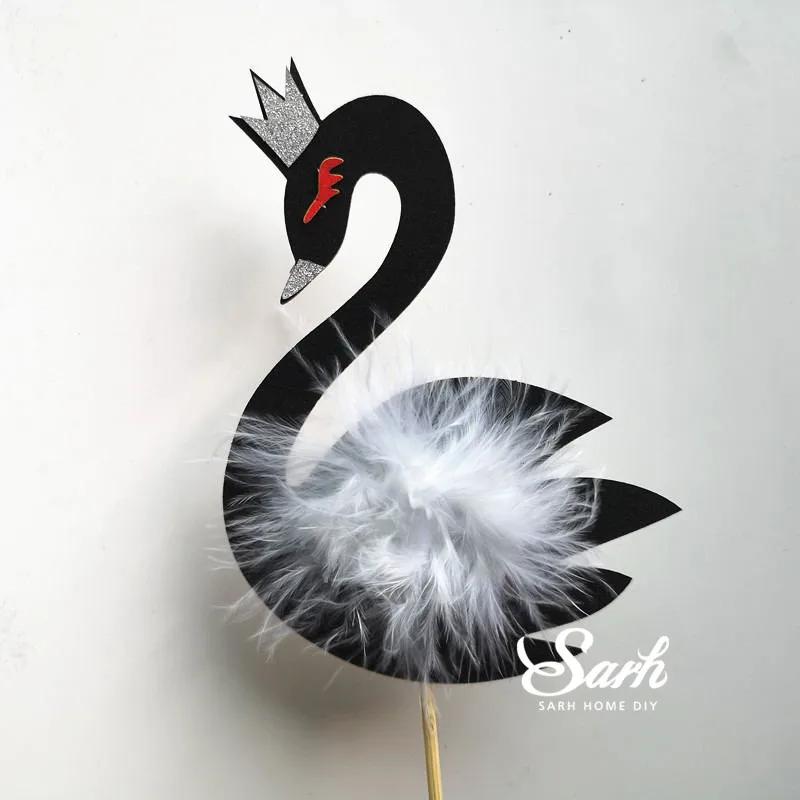 2pcs Black swan Глянцевый золотистый Серебристый Корона лебедь торт топперы День Святого Валентина украшения свадебные принадлежности для девочек выпечки милые подарки - Цвет: 2pcs Black swan