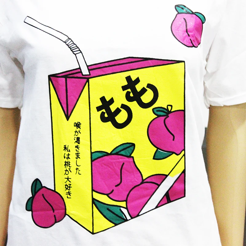 Женская футболка с рисунком персикового сока белая летняя повседневная одежда