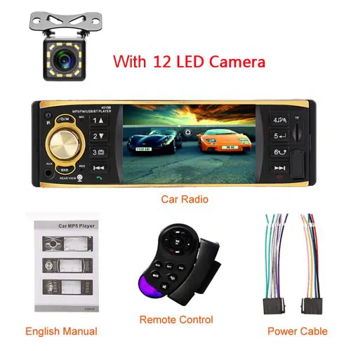 Camecho 4 ''1 Din автомагнитола аудио стерео Автомагнитола 4019B Bluetooth USB FM авто стерео MP3 музыкальный плеер один Din AUX FM радио - Цвет: With 12 LED Camera