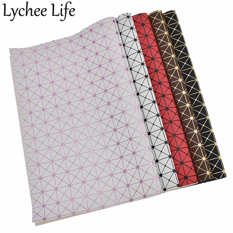 Кожаная ткань с тиснением Lychee Life A4 29x21 см клетчатая из искусственной кожи для