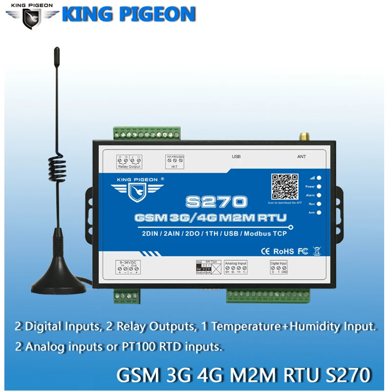 Беспроводной телеметрический комплект Modbus шлюз GSM 3g 4G LTE сотовая связь RTU с 2 DIN 2AIN 2DO для фермы системы интеграции S270