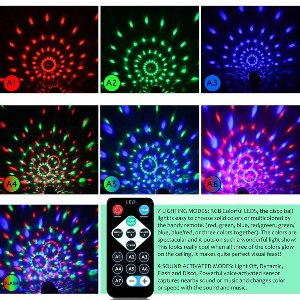 

ICOCO Mini Disco Crystal Magic Led Stage Ball Light Lamp w/Remote Voice Control