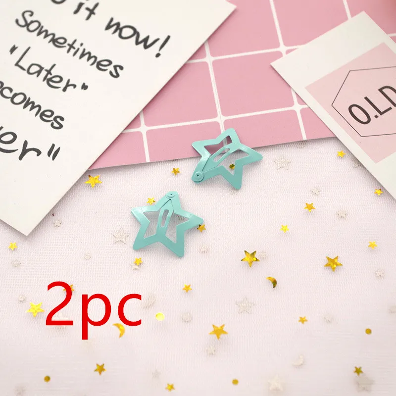 2pc Light Blue 2 шт. 32 мм в форме звезды детские заколки для волос заколки для девочек милые заколки для волос разноцветный яркие заколки для волос аксессуары для волос - Цвет: 2pc Light Blue