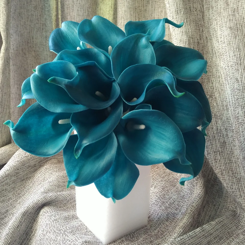 10 стебли Чирок каллы БУКЕТ шелковые цветы настоящие цветные сине-зеленый Калла