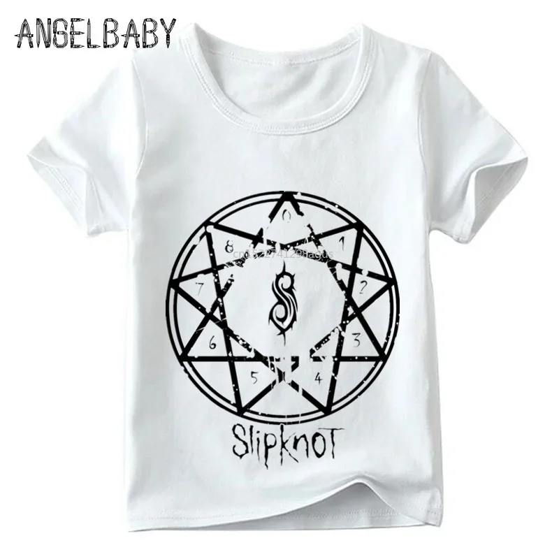 Модные Рок-Группа Slipknot принт детская футболка Для детей, на лето короткий рукав топы белого цвета для мальчиков и девочек, Повседневная футболка, ooo326