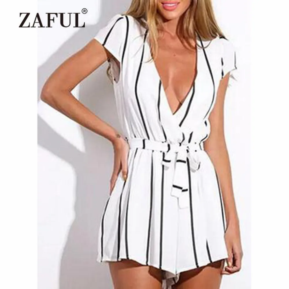 Женский пляжный комбинезон ZAFUL Свободный в полоску с низкой посадкой и