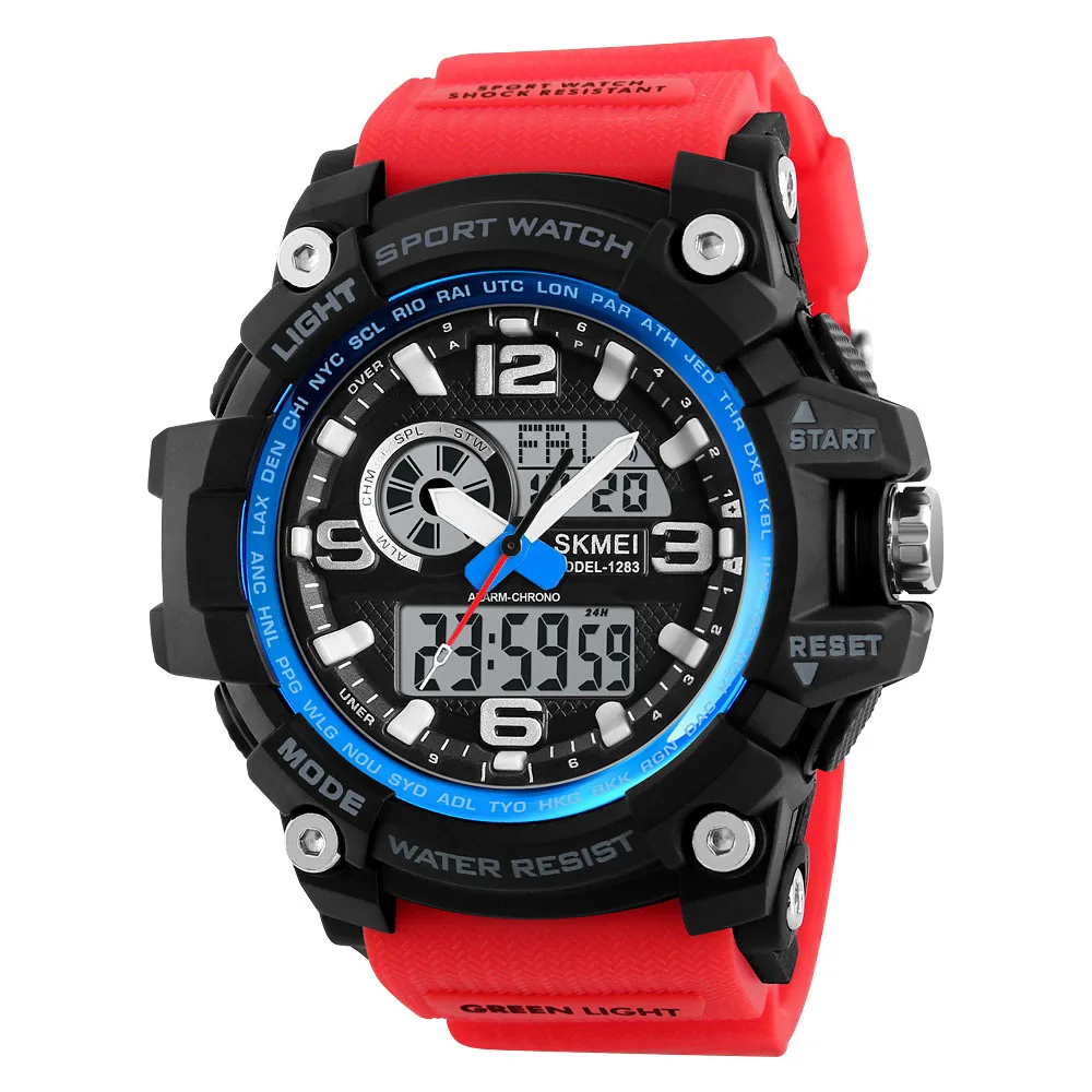 Blue Red SKMEI Военные Спортивные часы с двойным дисплеем лучший бренд класса люкс Цифровые кварцевые часы мужские водонепроницаемые наручные часы relogios masculino - Цвет: Blue Red