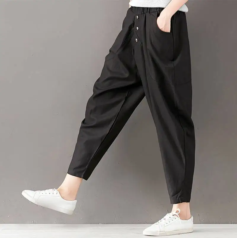 Женские летние брюки со свободным поясом в этническом стиле повседневные из