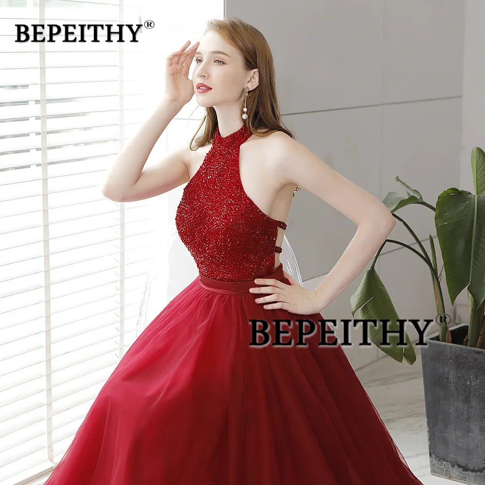 Vestido De Festa Longo Холтер винно красные платья для выпускного вечера сексуальное