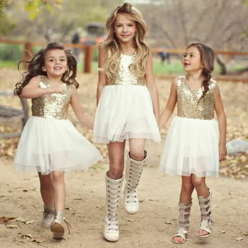 Платье с цветами и блестками для маленьких девочек летнее платье без рукавов
