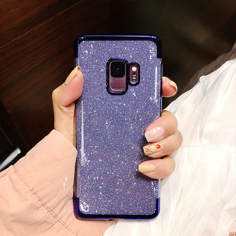 Покрытие блеск Чехол для samsung Galaxy A7 A750 S9 S8 J4 J6 A6 плюс A8 S6 S7 Edge Note 9 8 A5 A7 J7 Prime J5 чехол - Цвет: Синий