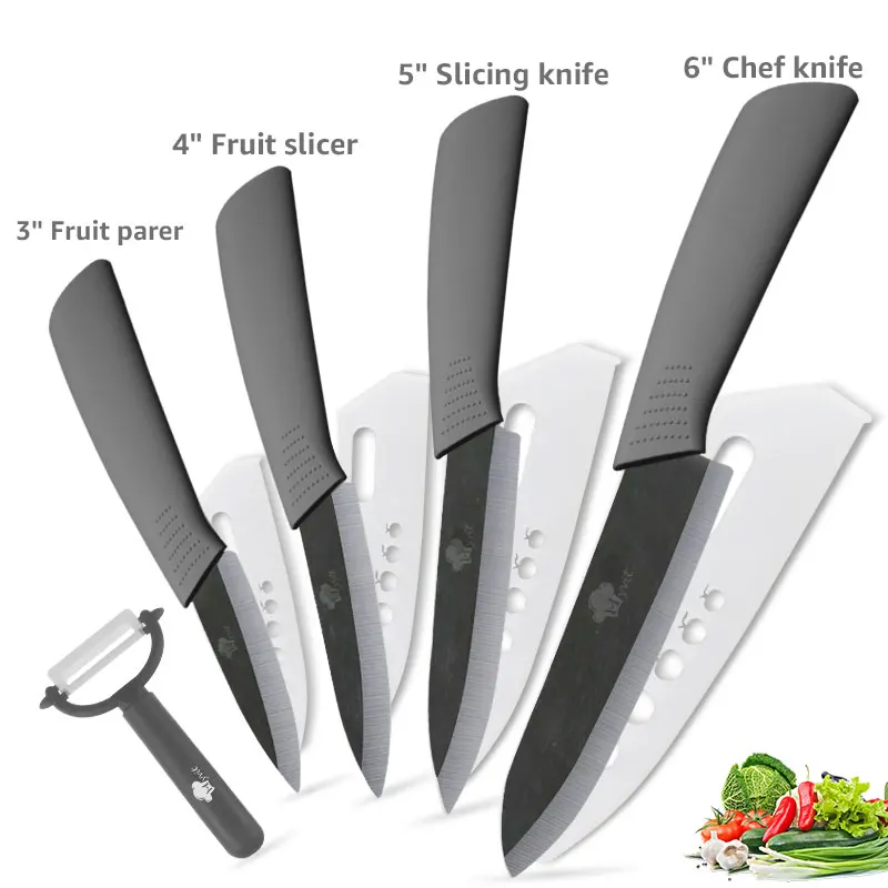 Grey knives set Керамический нож, набор кухонных ножей 3, 4, 5, 6 дюймов+ Овощечистка, циркониевый черный нож, фруктовый нож повара, нож Vege, инструмент для приготовления пищи - Цвет: Grey knives set