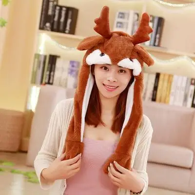 Deer Модная подвижная шапка с заячьими ушками, плюшевая Милая шапка с заячьими ушами, передвижная подушка безопасности, магнитная шапка, плюшевый подарок, светодиодный подвижный светильник - Цвет: Deer