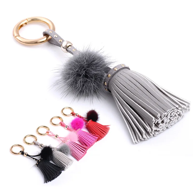 5 видов цветов Брелок модная кожаная кисточка и норка плюшевый помпон шар брелок