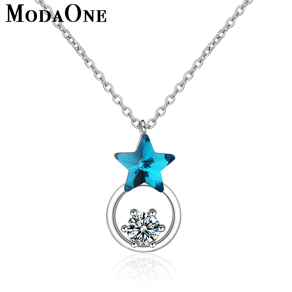 

ModaOne Blue Star Crystal Necklace 925 Sterling Silver Necklace For Women Girls AAA Zircon Pendant Chain Choker Collier DZ387
