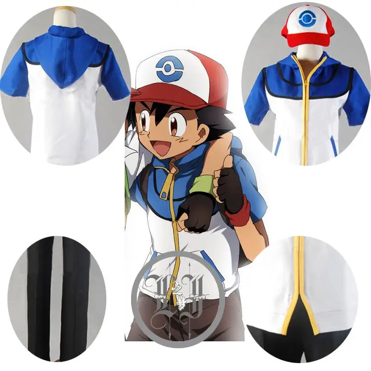 POKEMON Ash Ketchum тренировочный костюм Косплей куртка+ брюки+ hatfull+ перчатки