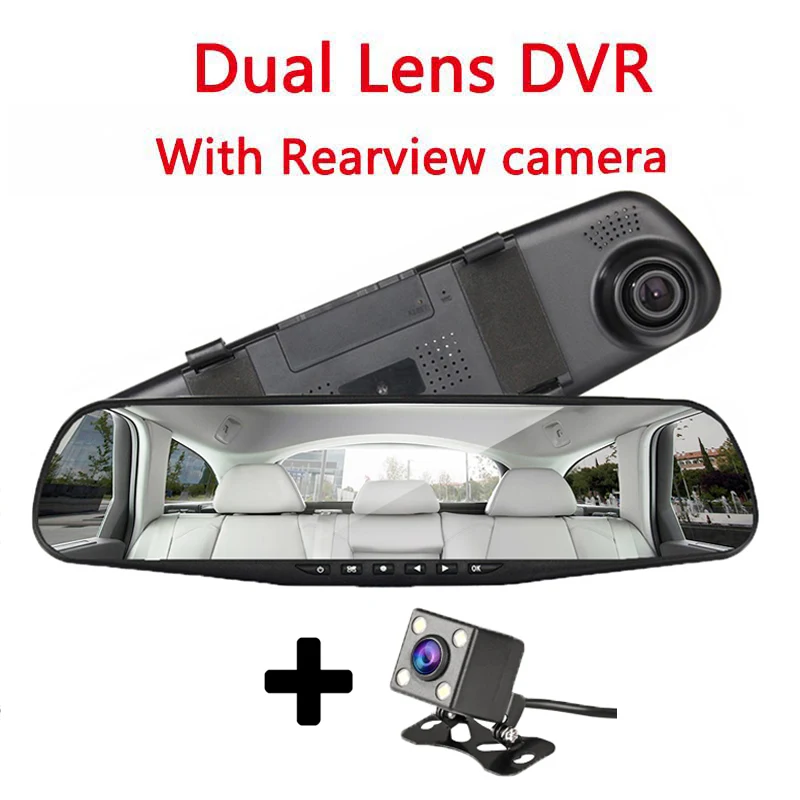 Dual lens Dvr Автомобильный видеорегистратор, камера с белым экраном, 4,3 дюймов, Автомобильное зеркало заднего вида, Автомобильные видеорегистраторы, двойной объектив, видеорегистратор, видео регистратор, HD 1080 p, видеорегистратор - Название цвета: Dual lens Dvr