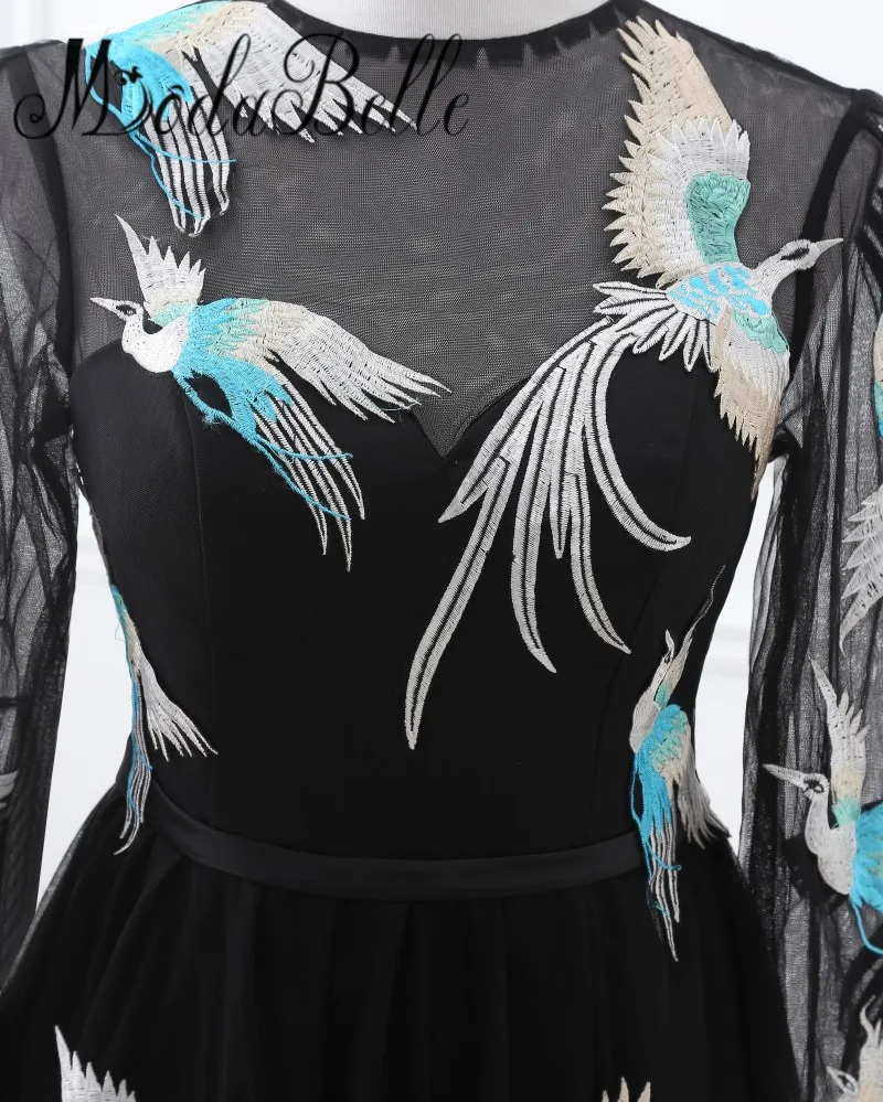 2017 Real Photos Embroidery Evening Dress Long Sleeve Black Formal Gowns Party Dinner Dresses For Women Abiye Elbise | Свадьбы и