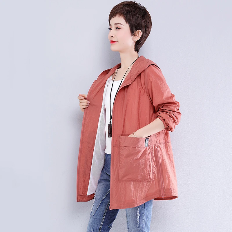 Мода 2019 Весна Лето Новое солнцезащитное Женское пальто с капюшоном дикое тонкое