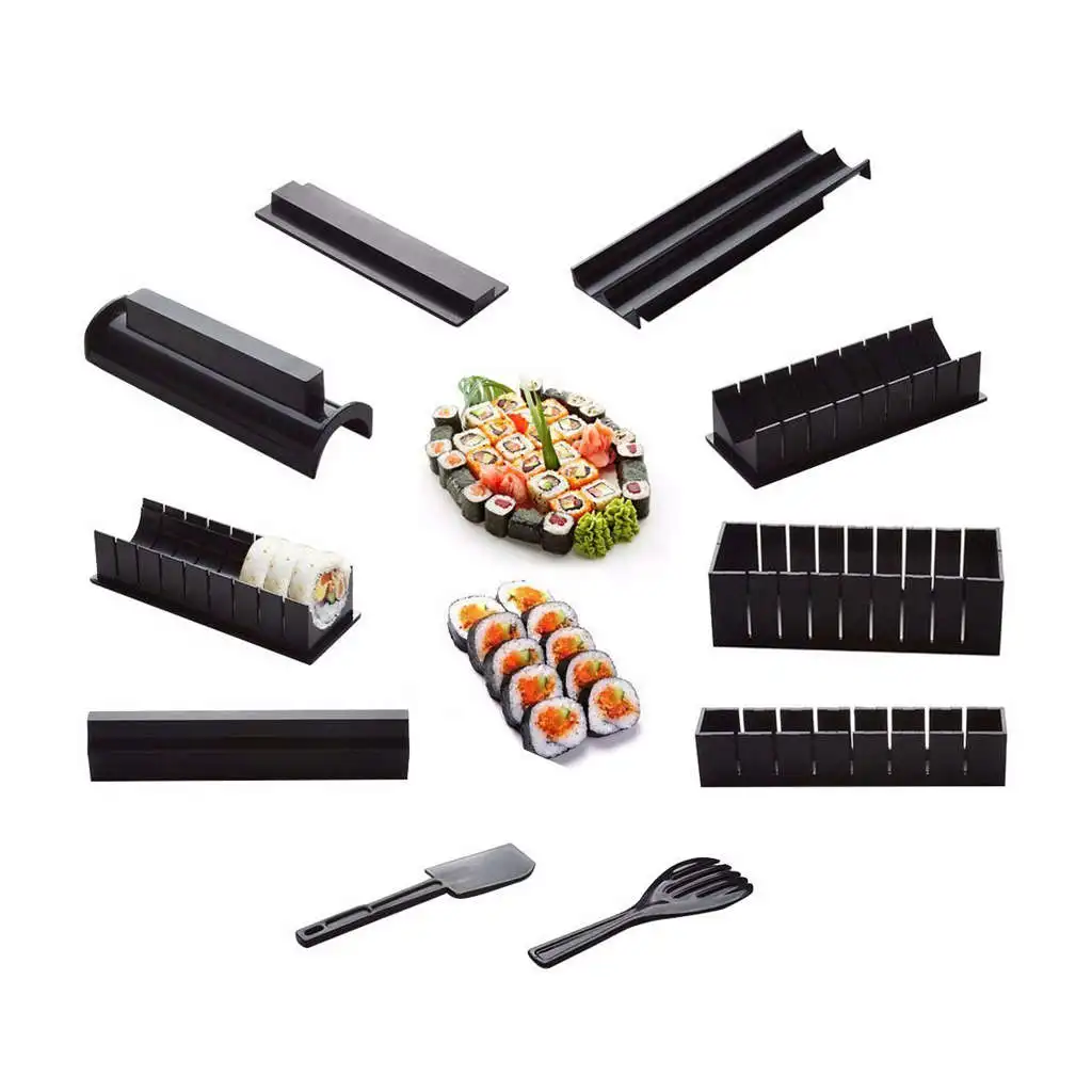 10 шт./Набор Diy Суши производитель Onigiri форма для риса наборы кухня Bento аксессуары инструменты - Цвет: Black
