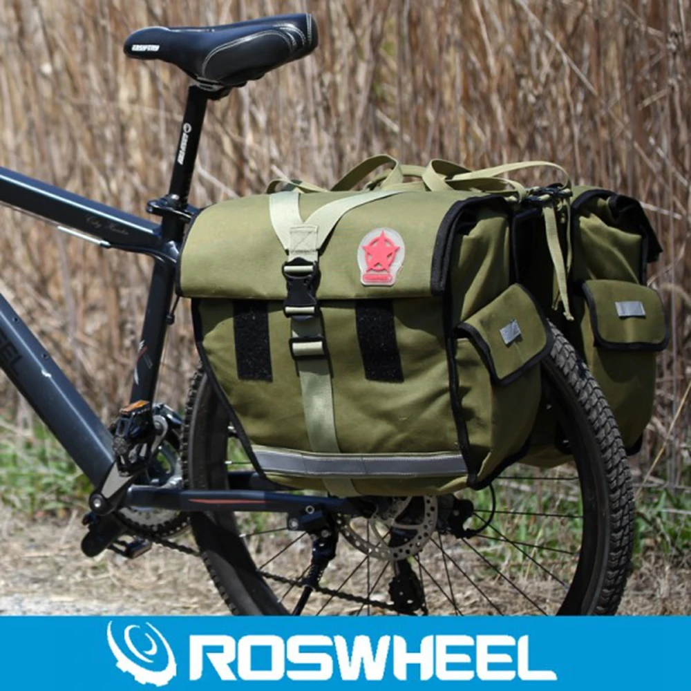 ROSWHEEL Ретро Холст Велосипедный спорт сумка 50L сзади стойки багажник велосипед чемодан на заднем сиденье Паньер Велоспорт хранения два сумки 14686