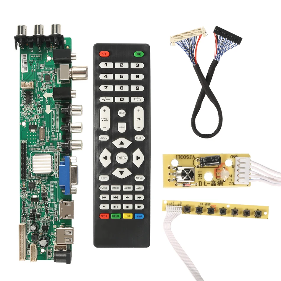 3663 цифровой DVB-C DVB-T/T2 Универсальный ЖК светодиодный ТВ контроллер плата драйвера+ 7 кнопочных кнопок+ железная перегородка 3463A русский